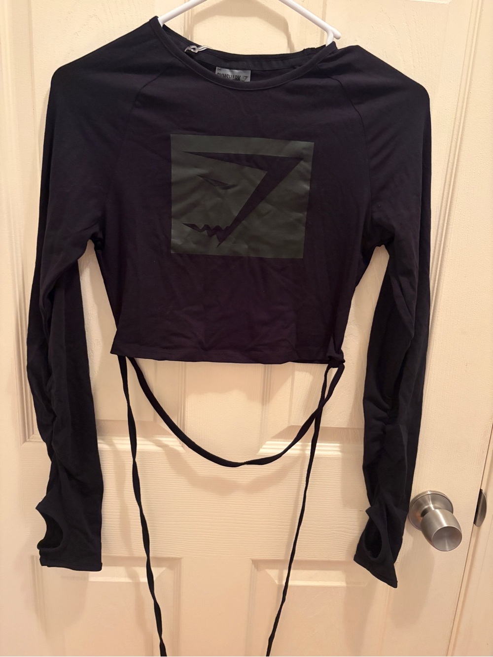 Gymshark Women’s Black Long Sleeve Crop Top Side Tie Athletic Shirt Size S NWT